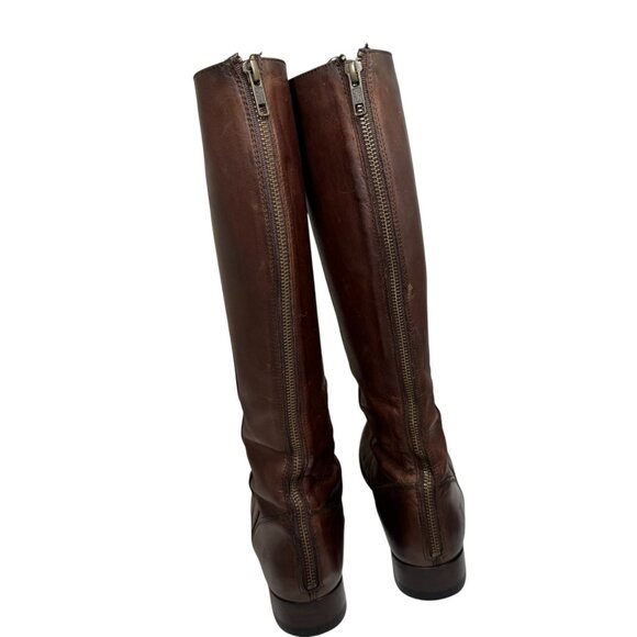 FRYE Melissa Stud 9 B Brown Leather Back Zip Riding Boots Preppy Equestrian - Picture 5 of 13